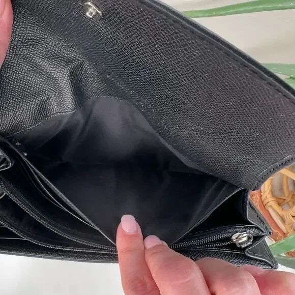 Coach Black Signature Canvas & Leather Wallet Trifold Clutch Organizer - Picture 9 of 14